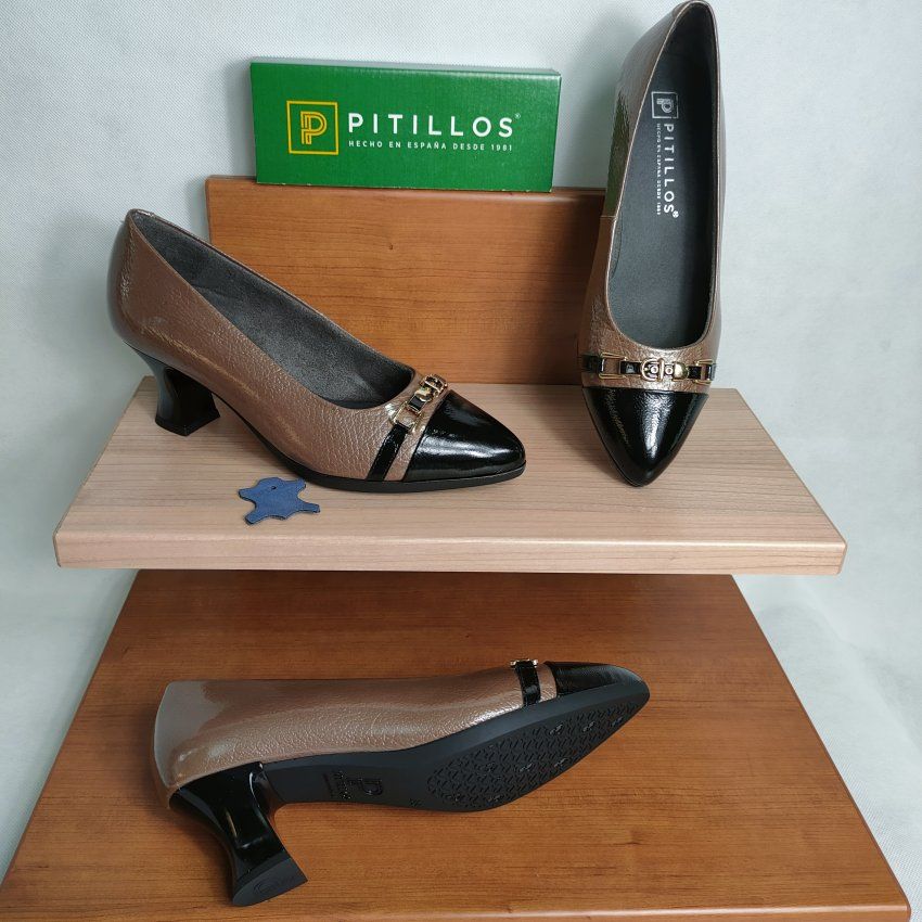 PITILLOS 11682 Salón Mujer en Piel Charol Negro/Taupe y Negro/Burdeos