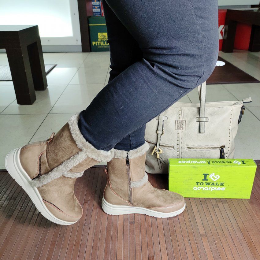 Amarpies – Botín casual vegano con cremallera Taupe combinado   VICKY Zapatos