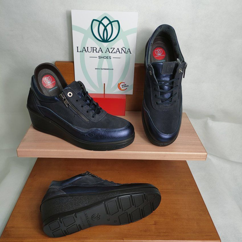 Deportivo Casual Mujer LAURA AZAÑA 28903 Piel Afelpada y Metal – Memory Foam