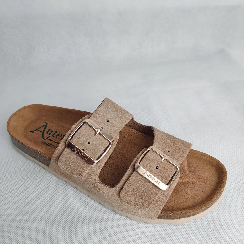 Sandalia Autenti bio mujer en negro y taupe dos hebillas cómoda | VICKY Zapatos