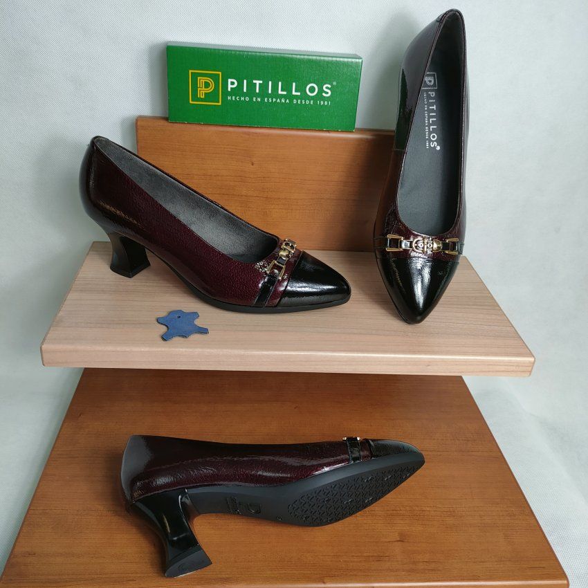 PITILLOS 11682 Salón Mujer en Piel Charol Negro/Taupe y Negro/Burdeos