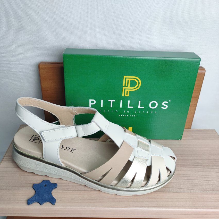 Sandalia Cangrejera Mujer PITILLOS 20310 Piel Tonos Neutros con Velcro – Cuña Baja Confort