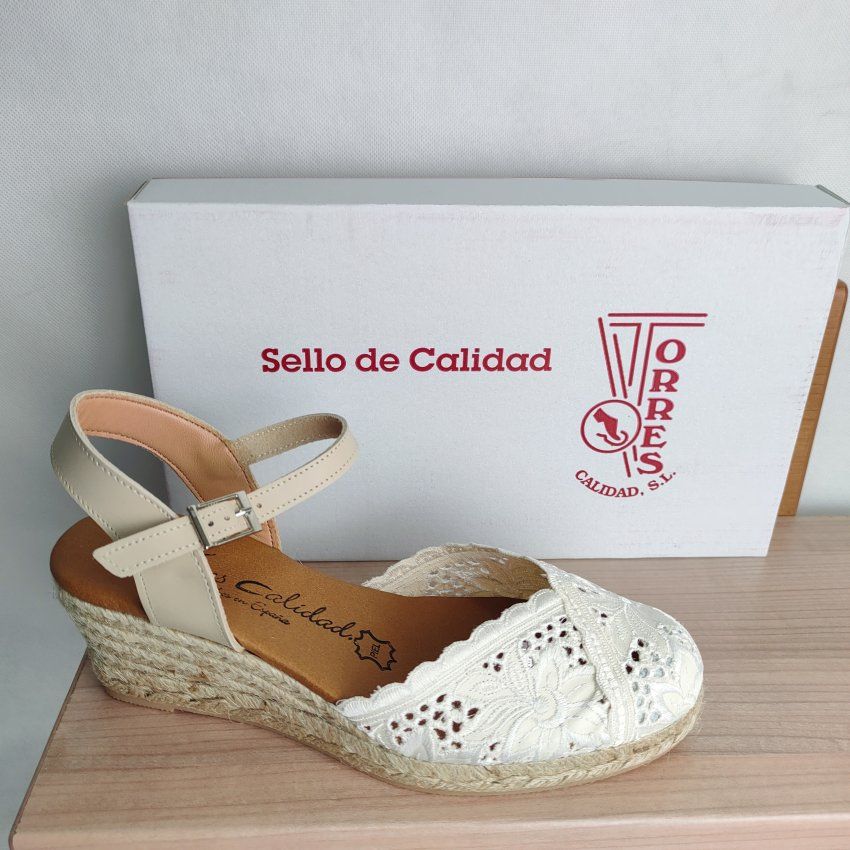 Alpargata Yute Mujer TORRES Cuña Bordada Piel y Textil – Planta Gel Hechas en España | VICKY Zapatos