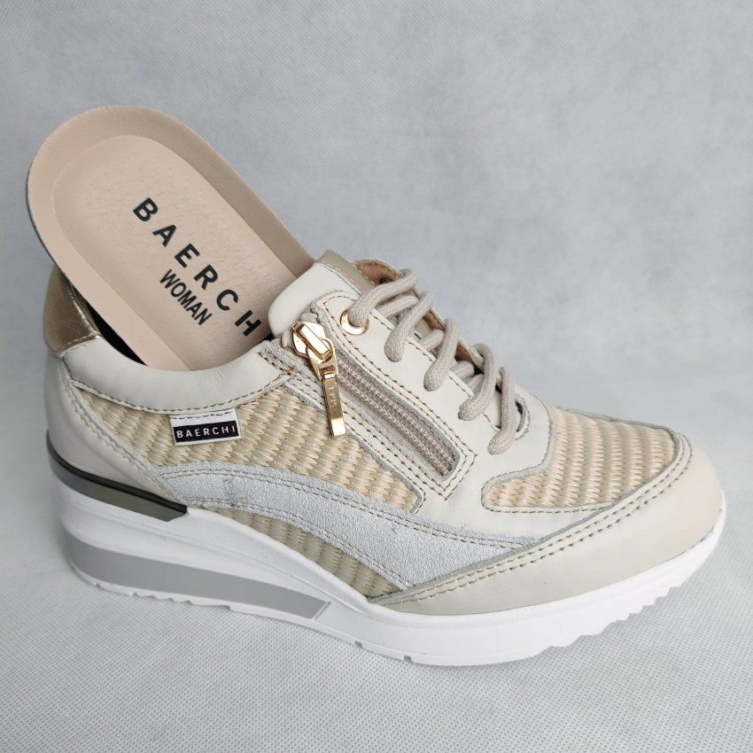 Deportivo Casual de Piel con Rafia y Cremallera BAERCHI WOMAN 39015 – Hecho en España