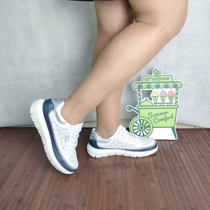 Deportivo Casual Vegano AMARPIES Blanco y Jeans con Plantilla Memory Sponge