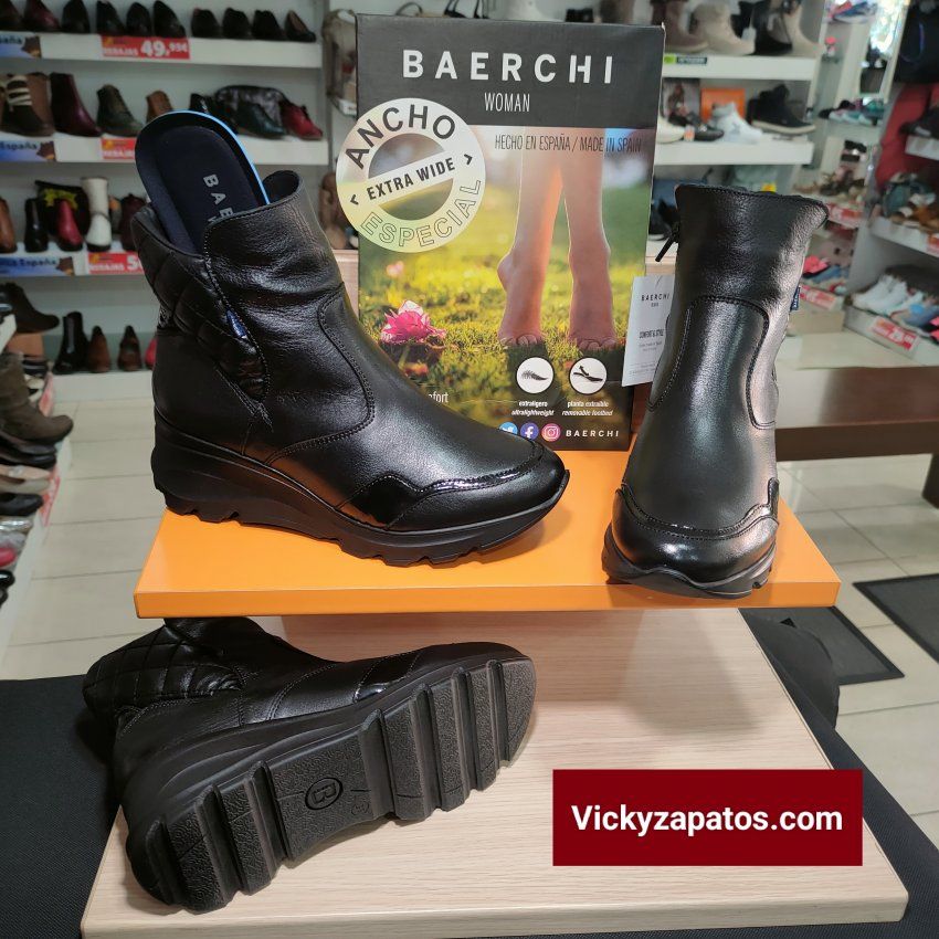 Botín  Casual En Piel BAERCHI WOMAN 55203 Ancho Especial Hecho en España Otoño Invierno 22
