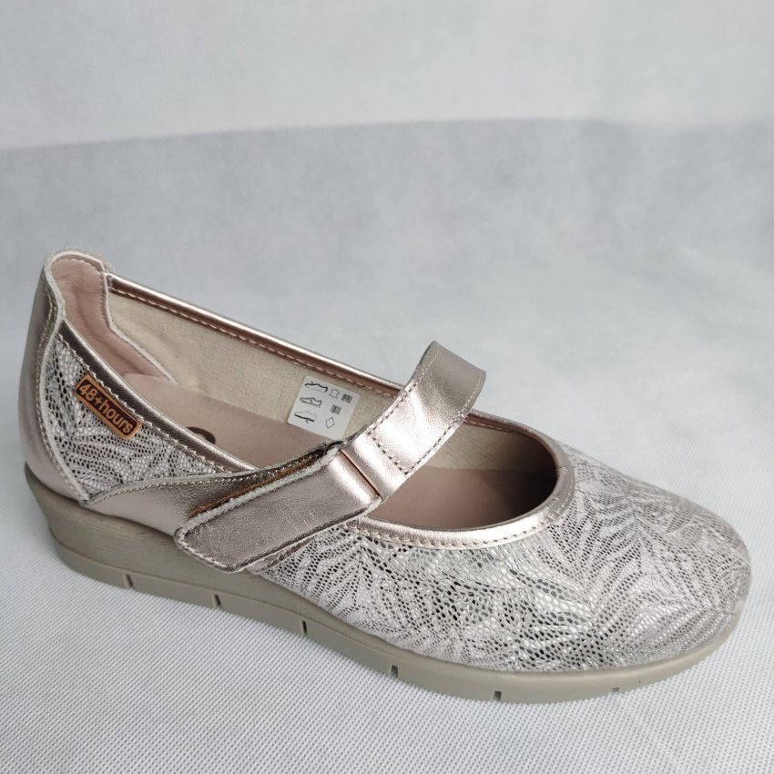 Mercedita de Piel 48+Hours 611104 con Cuña Baja y Velcro Hecha en España