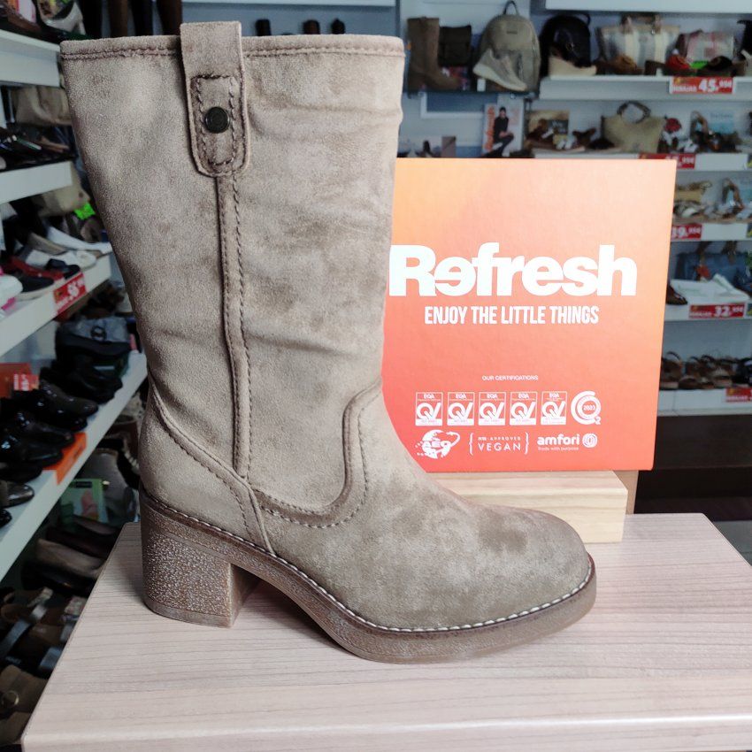 Refresh 173040 – Bota de mujer vegana en beige con tacón ancho y plataforma   VICKY Zapatos