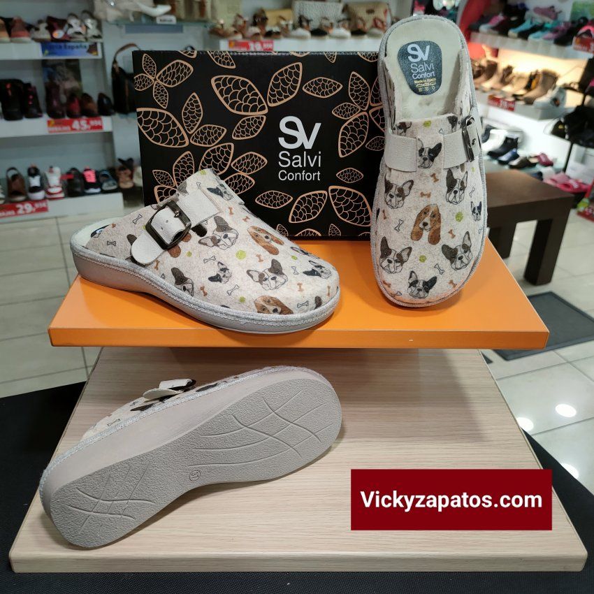 Zapatillas con Serigrafia de Perritos Con Plantilla Extraíble SALVI T514 HECHAS EN ESPAÑA
