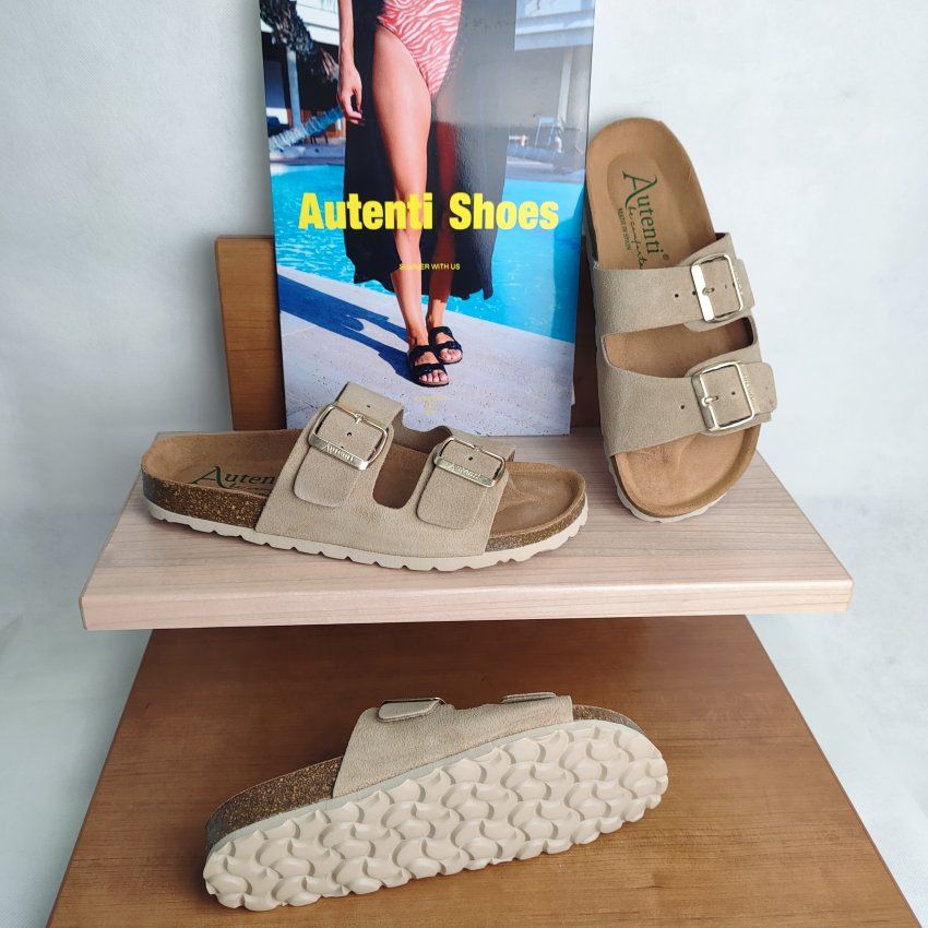 Sandalia Autenti bio mujer en negro y taupe dos hebillas cómoda | VICKY Zapatos