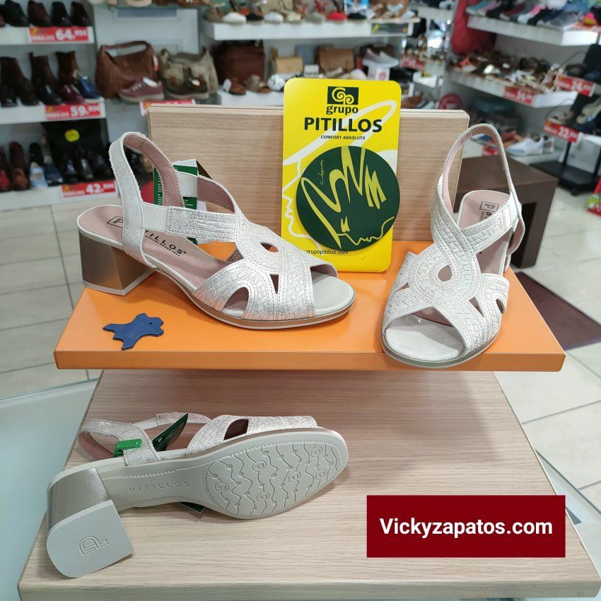 Sandalia en Piel y Planta de Gel PITILLOS 5690 Tacón Medio Hechas en España