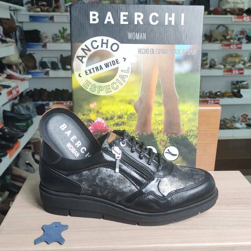 Deportivo BAERCHI 32502 SIMBA Anchos Especiales Negro Combi en Piel Hechos en España | VICKYZAPATOS