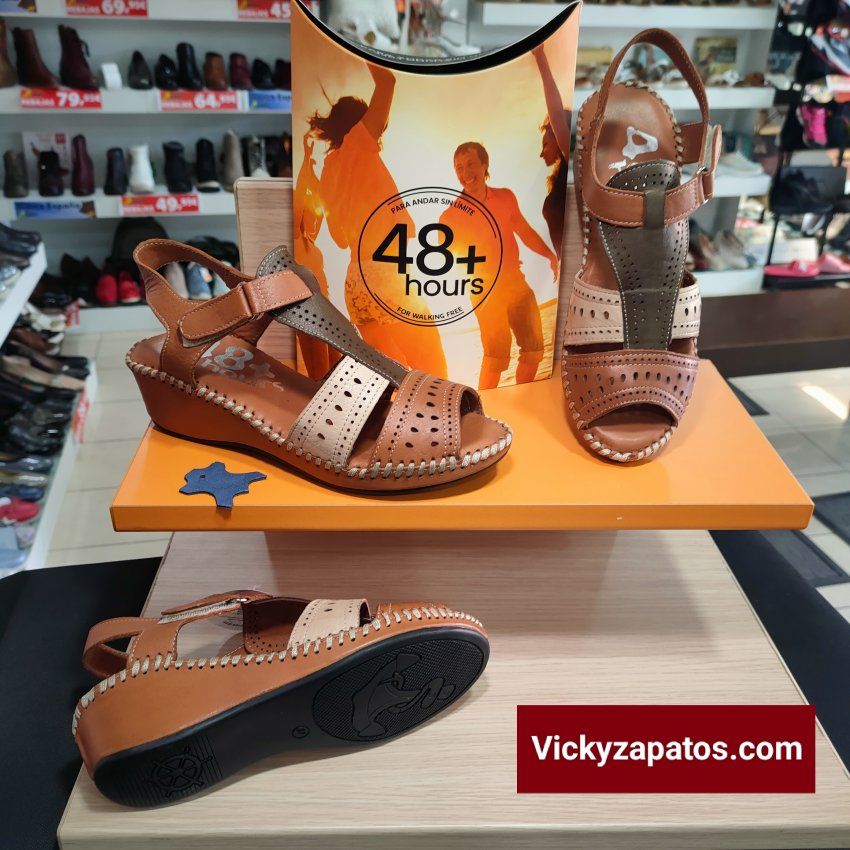 Sandalia de Piel en Cuña Multicolor 48+Hours 314003 Hechas en España