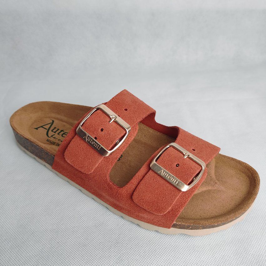 Sandalia BIO Mujer AUTENTI Serraje Teja Dos Hebillas – Planta Anatómica Corcho Natural