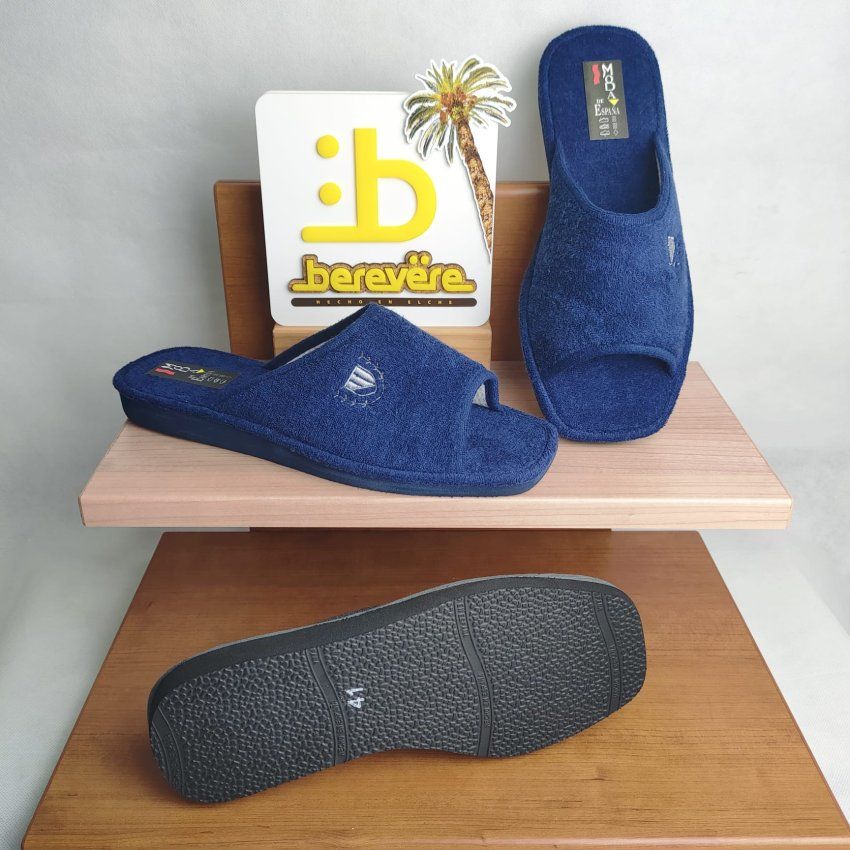 Berevere – Zapatilla de casa de hombre en tejido textil transpirable con estampado logo en marino  VICKY Zapatos