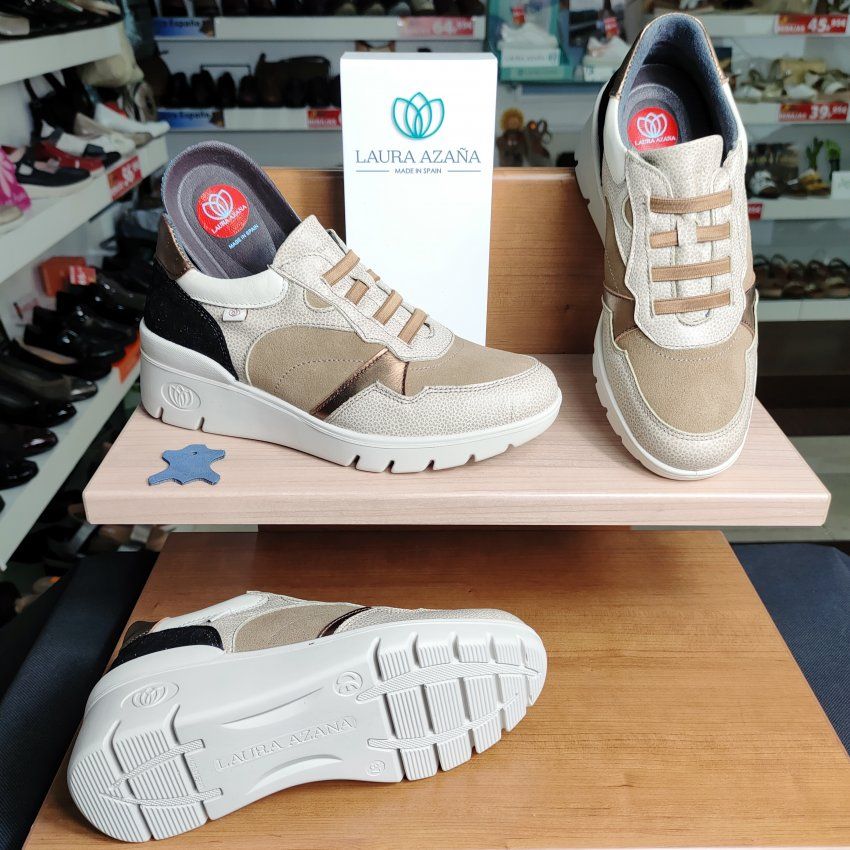 Laura Azaña 26204 | Deportivo casual de mujer en piel con cuña baja – VickyZapatos