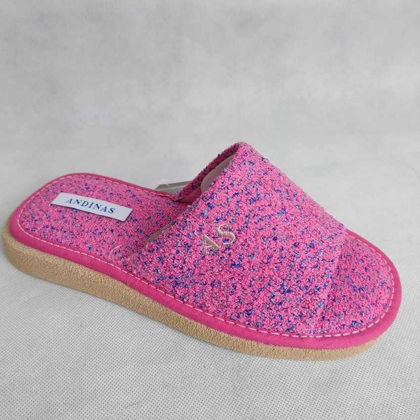 Zapatillas de Casa Mujer ANDINAS Pala Abierta Fucsia con Brillo Azul – Ultraligeras Hechas en España