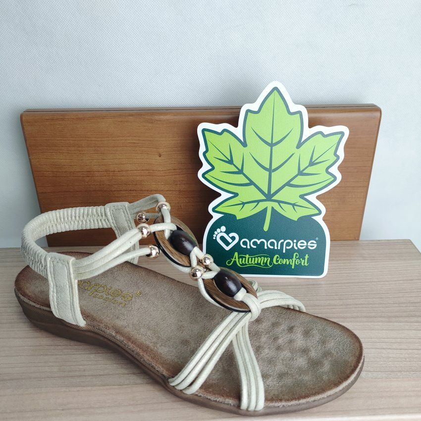 Sandalia Confort Mujer AMARPIES Tiras Elásticas Étnicas con Detalles en Madera – Ligera y Transpirable