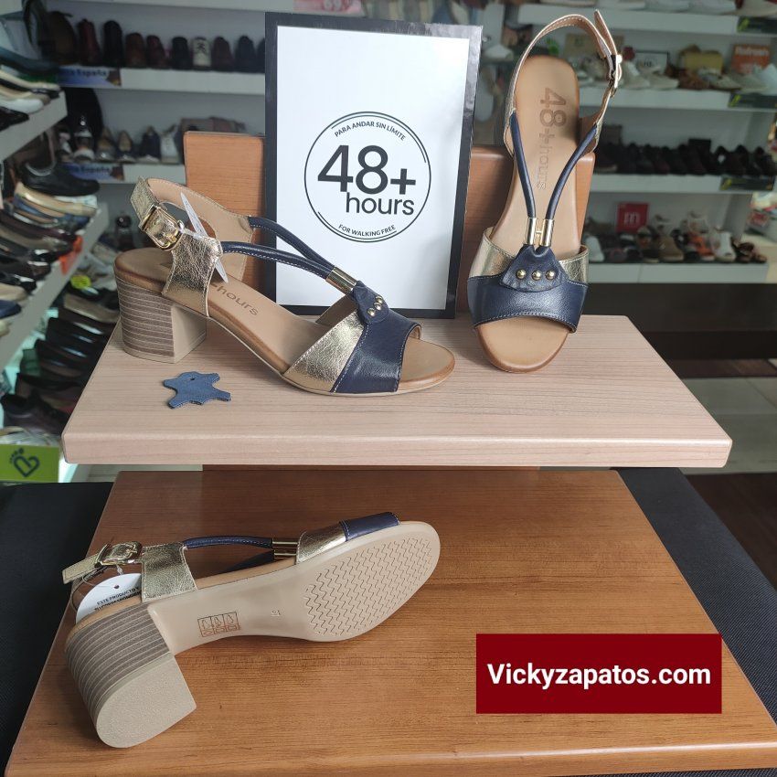 Sandalia en Piel y Planta de Gel 48+hours 515006 Tacón Medio Hechas en España