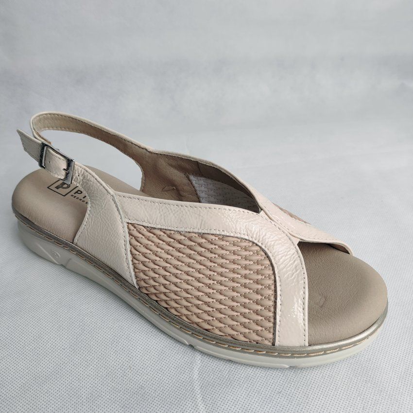 Sandalia Confort Mujer PITILLOS 11004 Piel Beige/Crema con Licra Adaptable – Memory Foam