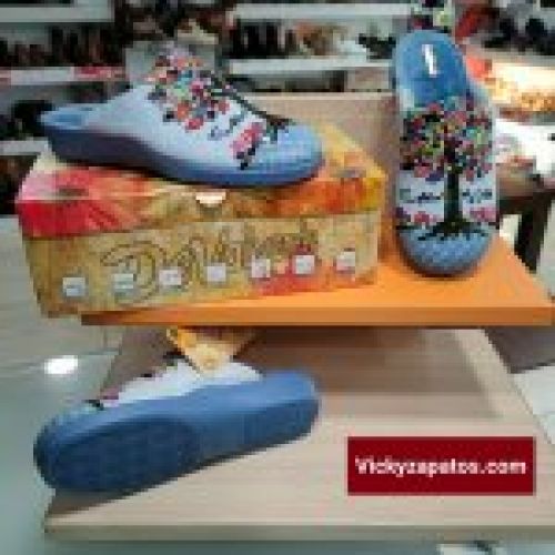 Zapatilla con Serigrafia y Bordado del Arbol de la Vida DeValverde 1135 Hechas en España