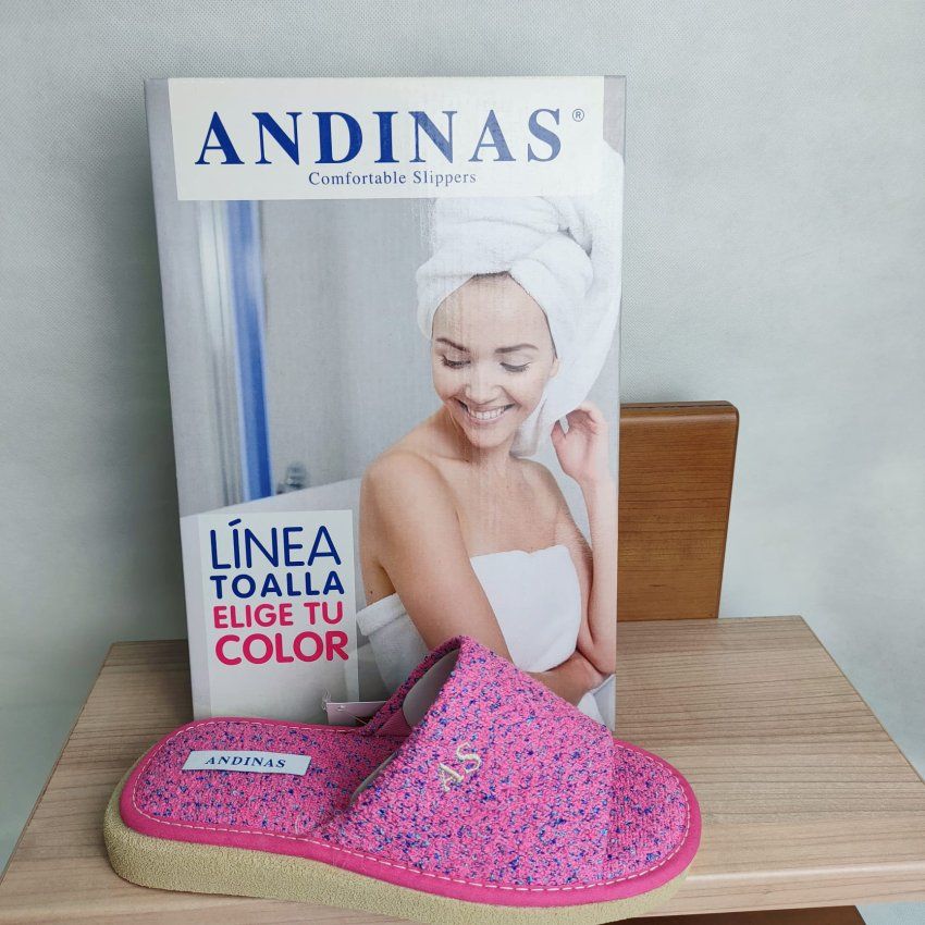 Zapatillas de Casa Mujer ANDINAS Pala Abierta Fucsia con Brillo Azul – Ultraligeras Hechas en España