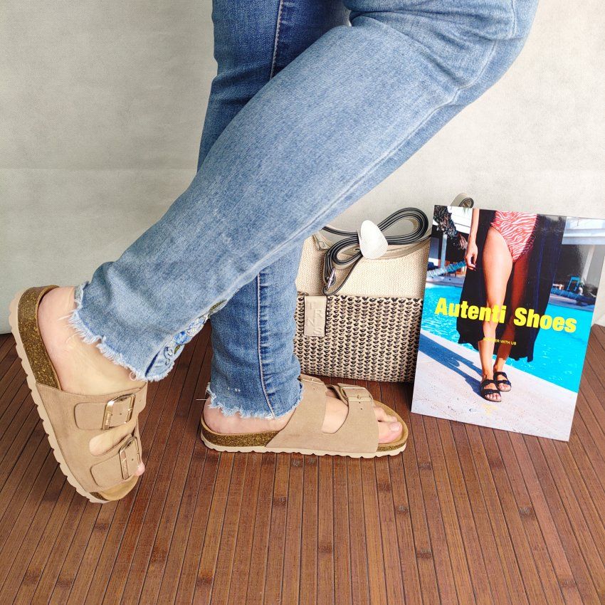 Sandalia Autenti bio mujer en negro y taupe dos hebillas cómoda | VICKY Zapatos