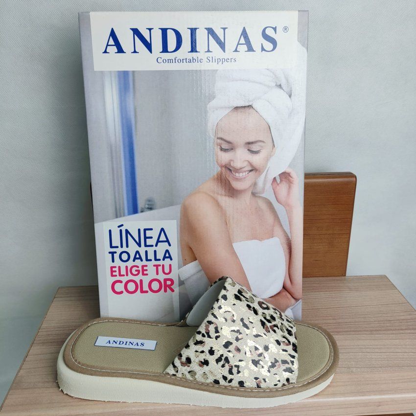 Zapatillas de Casa Mujer ANDINAS Pala Abierta Leopardo con Brillo – Ultraligeras Hechas en España
