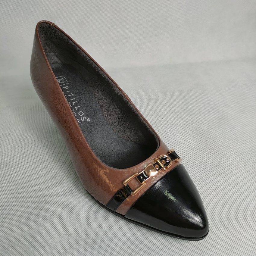 PITILLOS 11682 Salón Mujer en Piel Charol Negro/Taupe y Negro/Burdeos