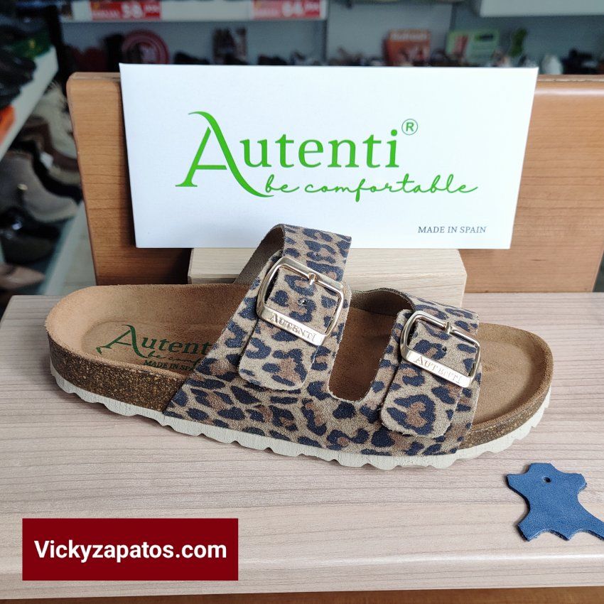 Sandalia AUTENTIC 0747 Piel Afelpada LEOPARDO con Dos Tiras de Hebilla HECHO EN ESPAÑA