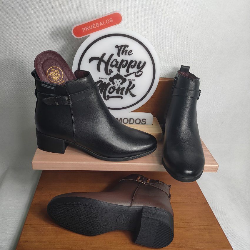 Botín Casual Mujer THE HAPPY MONK SACRA 003 Piel Marrón y Negro con Hebilla