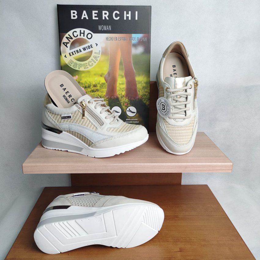 Deportivo Casual de Piel con Rafia y Cremallera BAERCHI WOMAN 39015 – Hecho en España