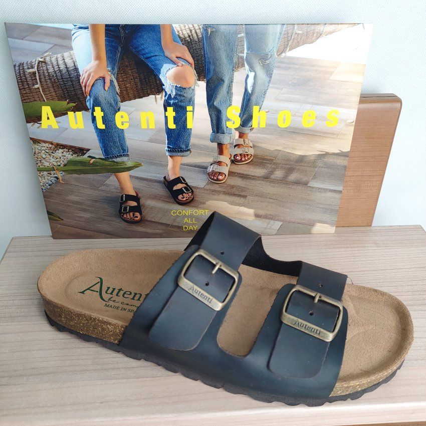 Sandalia BIO Hombre AUTENTI Serraje Marrón Dos Hebillas – Planta Anatómica Corcho Natural | VICKY Zapatos