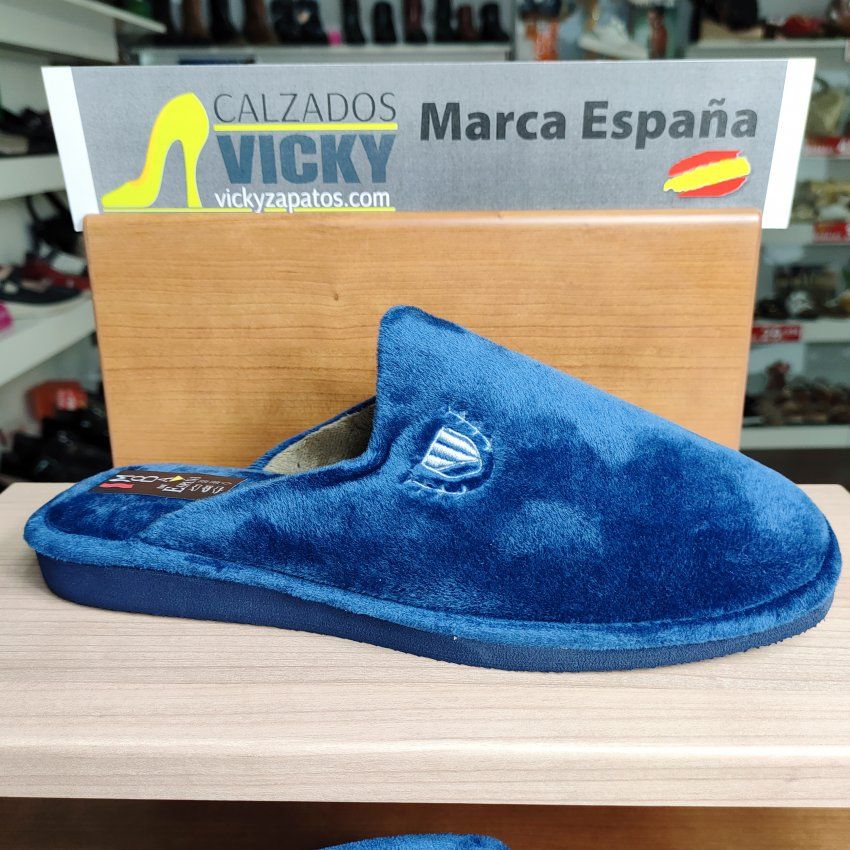 Berevere – Zapatilla de casa de hombre en tejido afelpado con estampado logo en marino  VICKY Zapatos