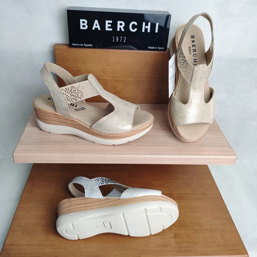 Sandalia de Piel Metalizada con Elástico BAERCHI WOMAN 40202 BOTICELLI – Hecha en España