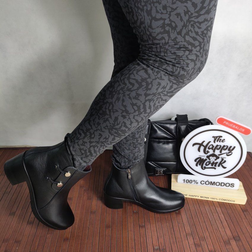 Botín Casual Mujer THE HAPPY MONK URBAN 015 Piel Negro con Memory