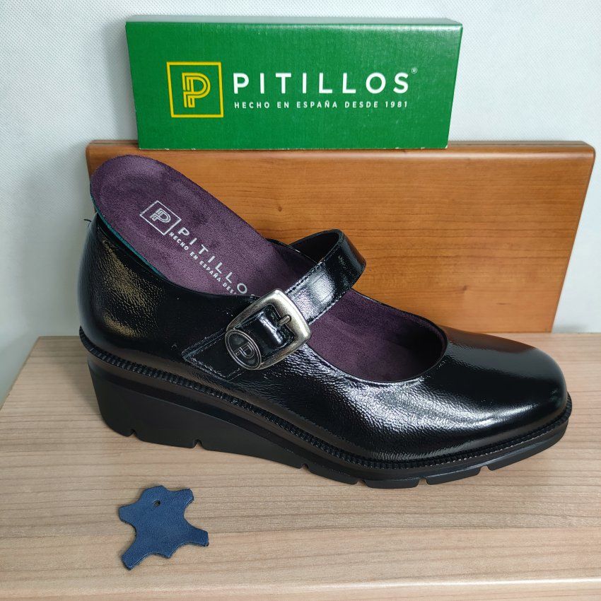 Merceditas Confort Mujer PITILLOS 11534 Charol – Velcro, Cuña Media y Memory