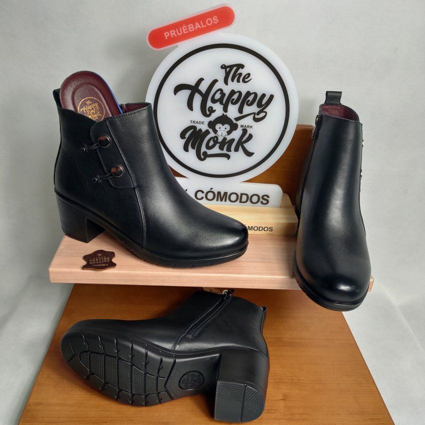 Botín Casual Mujer THE HAPPY MONK URBAN 015 Piel Negro con Memory