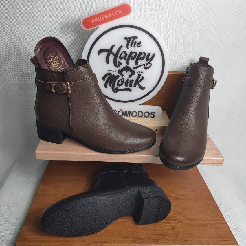 Botín Casual Mujer THE HAPPY MONK SACRA 003 Piel Marrón y Negro con Hebilla