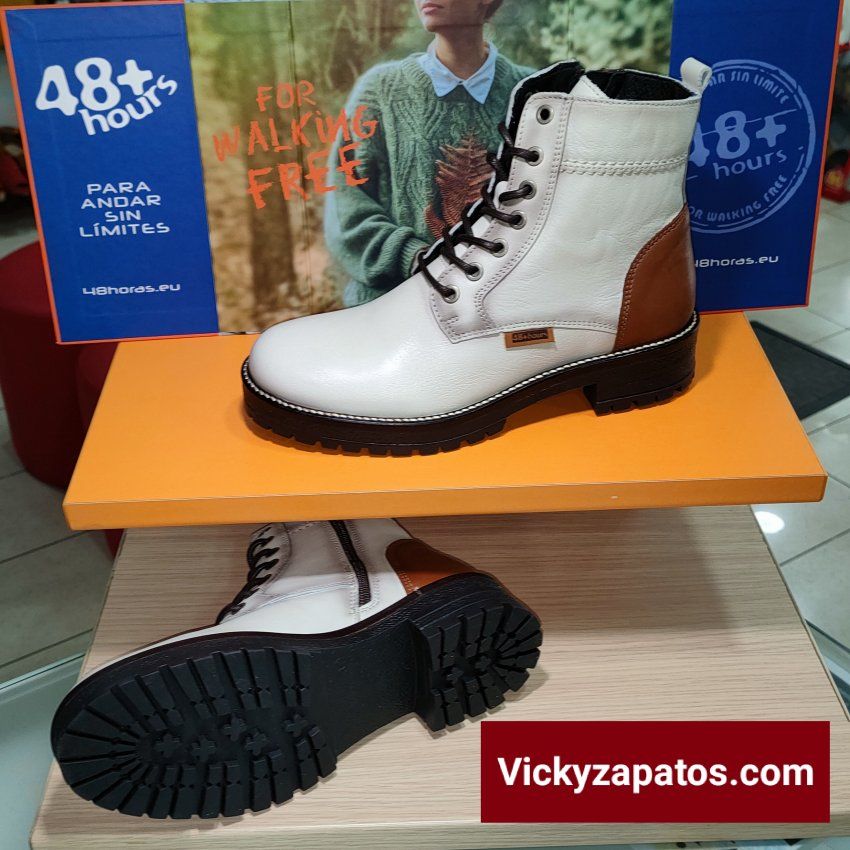 Botín de Cordón Tipo Militar en Piel Hielo Combinada Nueva Colección 48+Hours 123403 Otoño Invierno 21 Madrid