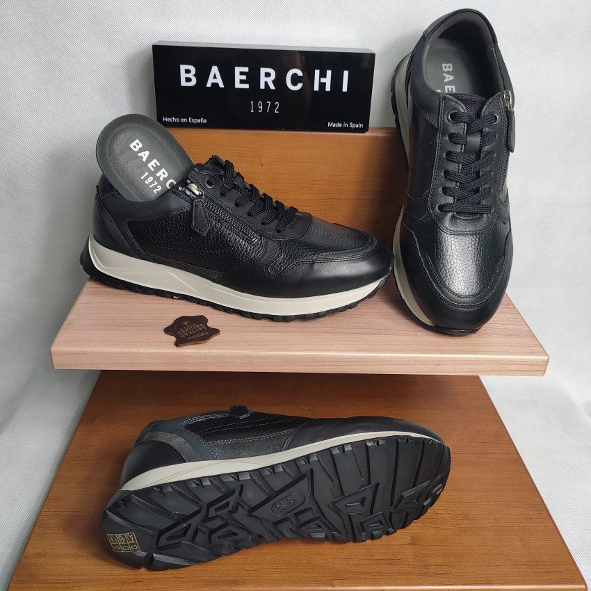 Deportivo Casual Hombre BAERCHI 7041 Piel Marrón y Negro con Cremallera