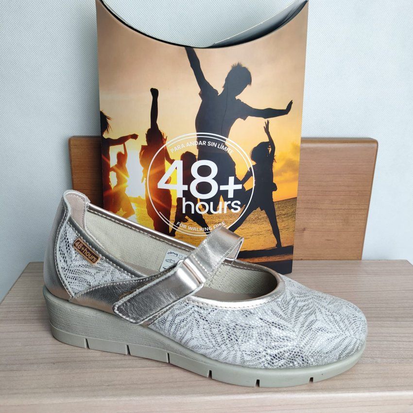 Mercedita de Piel 48+Hours 611104 con Cuña Baja y Velcro Hecha en España