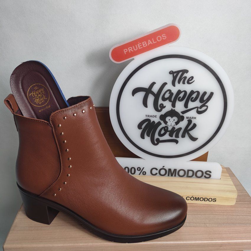 Botín Casual Mujer THE HAPPY MONK URBAN 019 Piel Cuero y Negro con Tachuelas