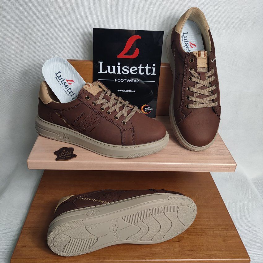 Deportivo Casual Hombre LUISETTI 39202 Piel Nobuck Marrón con Detalles Beige