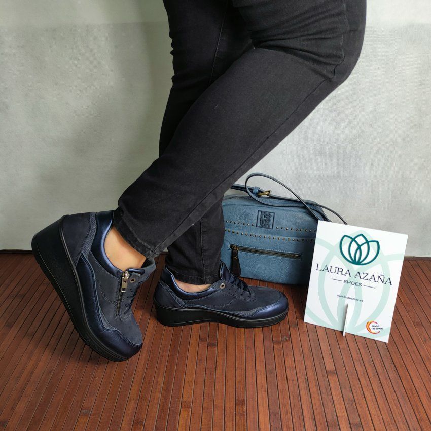 Deportivo Casual Mujer LAURA AZAÑA 28903 Piel Afelpada y Metal – Memory Foam