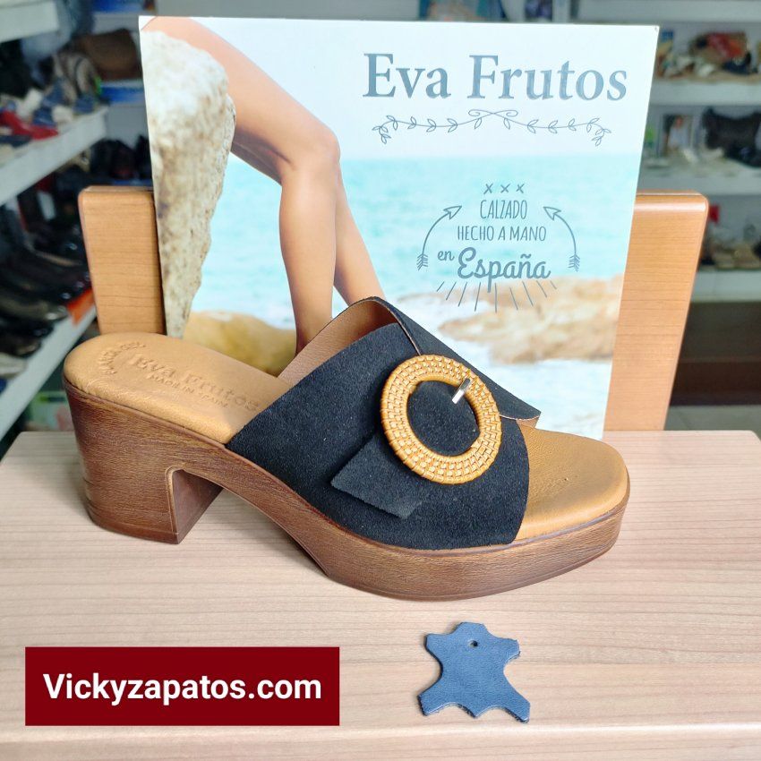 Zueco en Piel y Tacón Medio con Planta de Gel EVA FRUTOS E29 Hechas en España