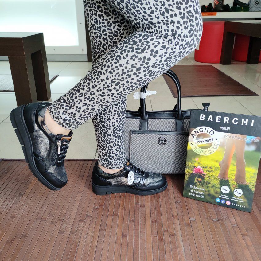 Deportivo BAERCHI 32502 SIMBA Anchos Especiales Negro Combi en Piel Hechos en España | VICKYZAPATOS