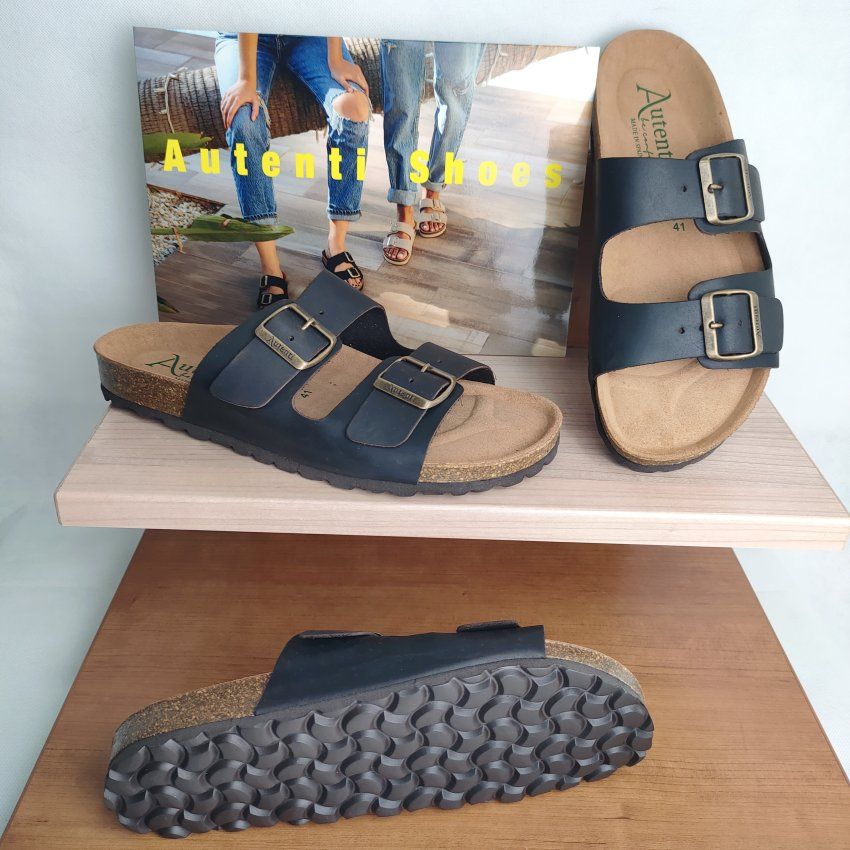 Sandalia BIO Hombre AUTENTI Serraje Marrón Dos Hebillas – Planta Anatómica Corcho Natural | VICKY Zapatos
