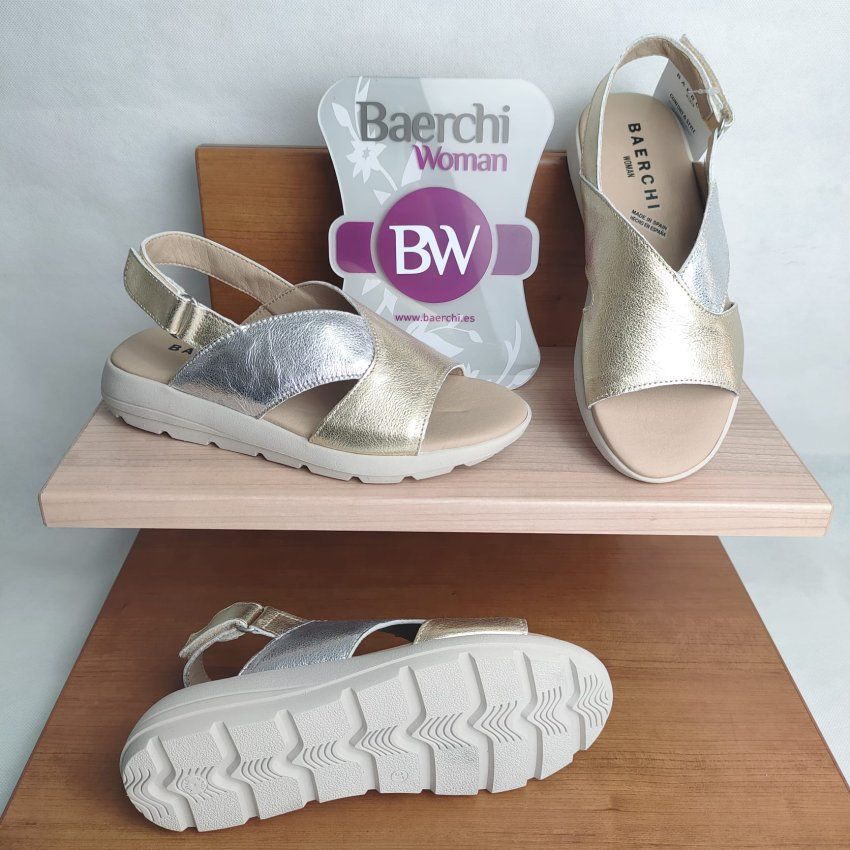 Sandalia de Piel Metalizada BAERCHI WOMAN 38901 con Planta de Gel Hecha en España