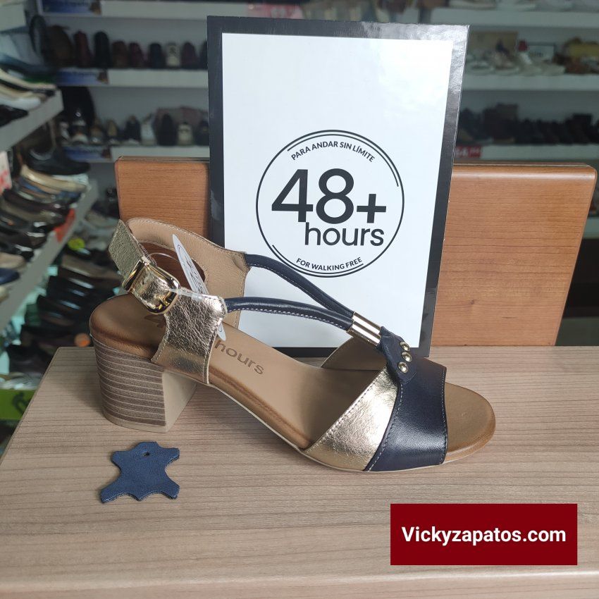 Sandalia en Piel y Planta de Gel 48+hours 515006 Tacón Medio Hechas en España